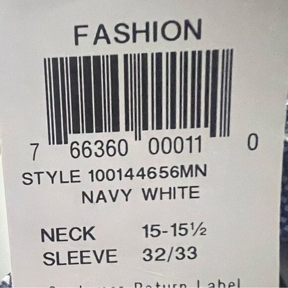 New Alfani Men's Slim Fit 4-Way Geo-Print Dress Shirt Navy White NECK 15-15½ - Picture 3 of 8